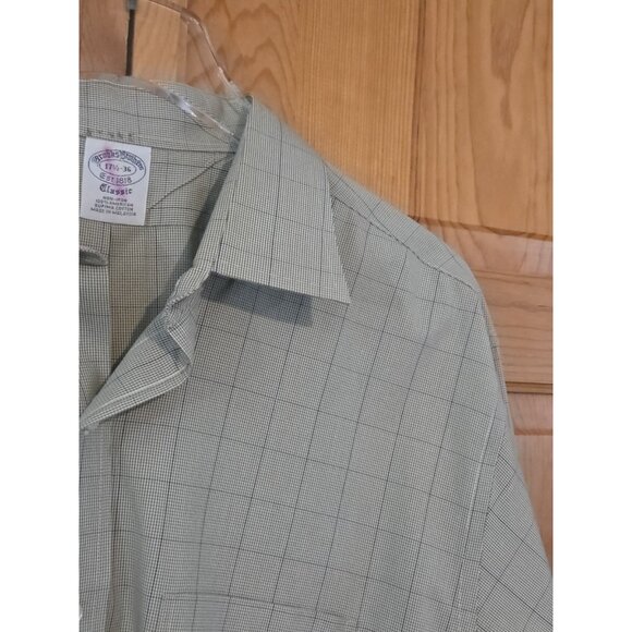 Brooks Brothers Shirt Mens 17.5 36 Green Plaid Houndstooth Button Up Long Sleeve - Picture 3 of 12